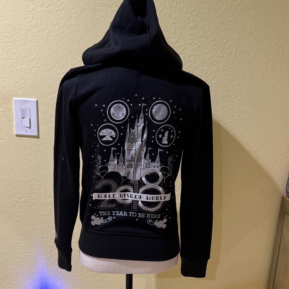 NWOT Disney Rhinestone Castle black full Zip hooded sweatshirt extra small BTS